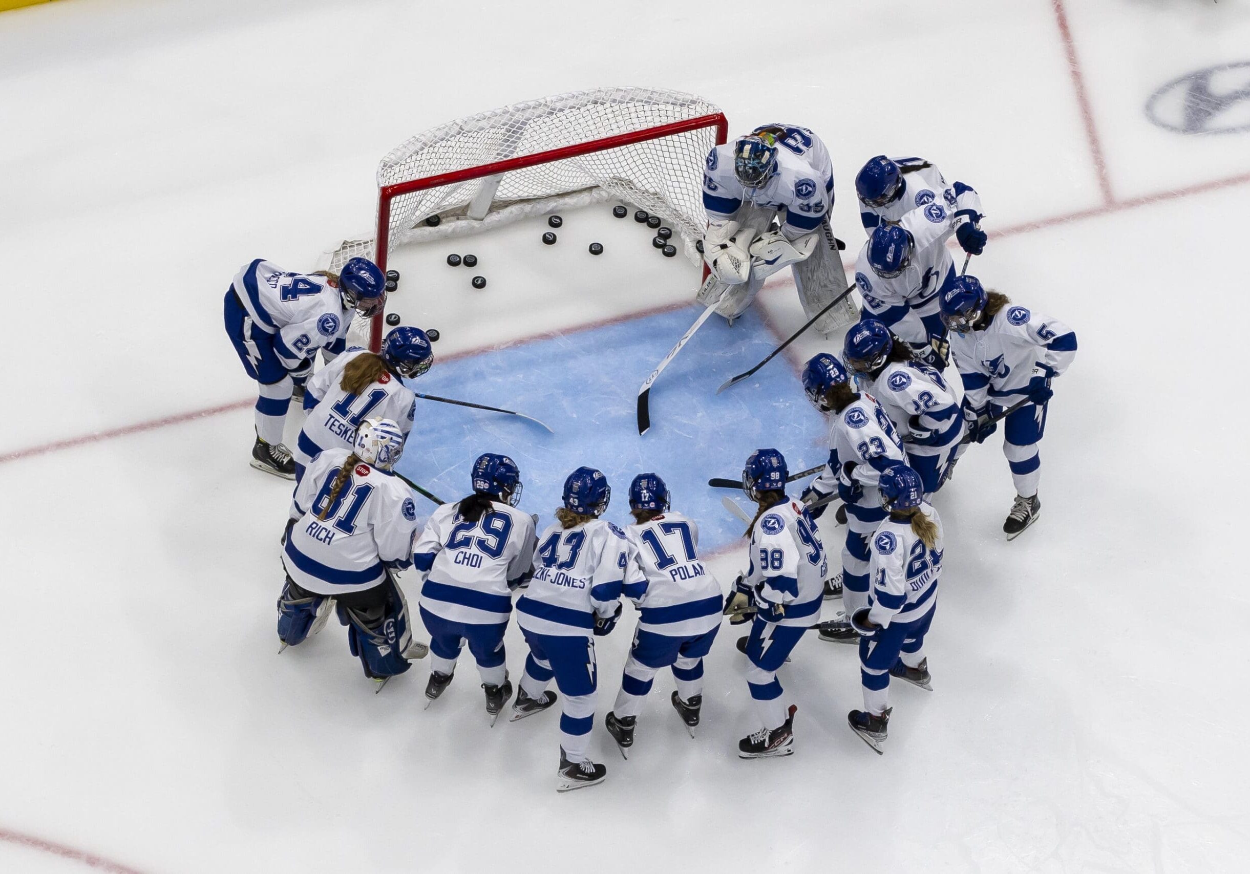 TAMPA, FL - NOVEMBER 01: 14U AA Lightning Girls Team on November 01, 2025 at the Benchmark International Arena in Tampa, FL. (Photo By Mark LoMoglio/Tampa Bay Lightning)